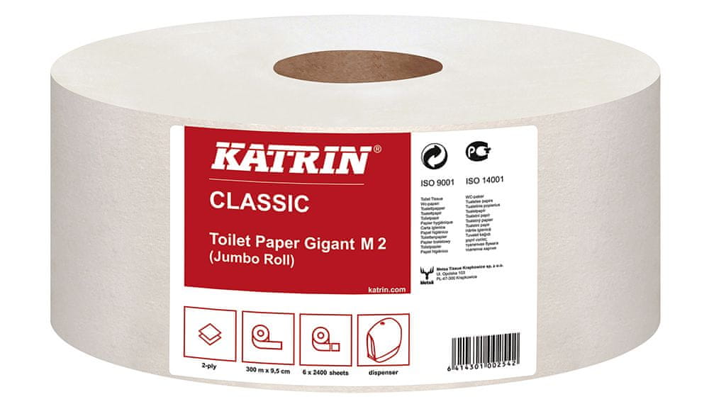 Katrin Papier toaletný JUMBO Classic 220 mm, 2-vrstvový, biely / 6 ks 